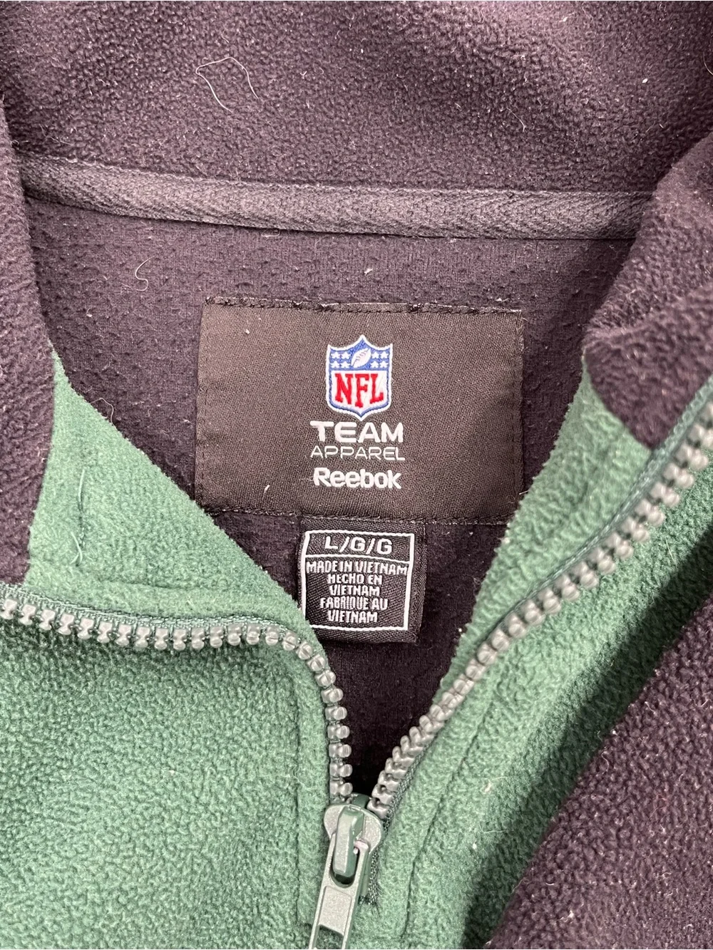 Reebok NFL Green and Black NY Jets Quarter-Zip Fleece Pullover Mens Size Large